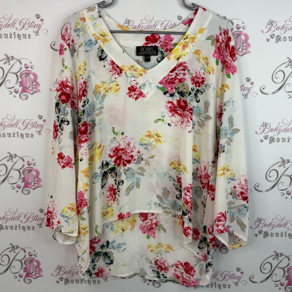 Robin long sleeve flowy lightweight Floral V-Neck Blouse - Multicolor Elegance